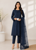 Navy Blue Embroidered Kurta Set with Chiffon Dupatta