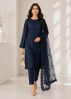 Navy Blue Embroidered Kurta Set with Chiffon Dupatta