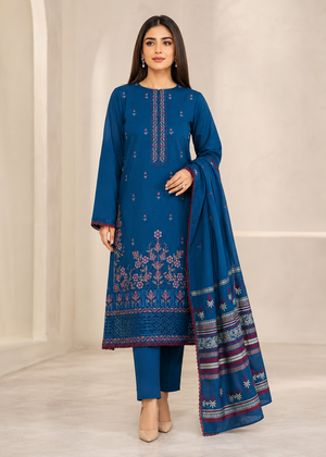 Teal Embroidered Cotton Kurta Set with Lawn Dupatta