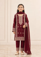 Royal Maroon Kids – Embroidered 3PC Kurta