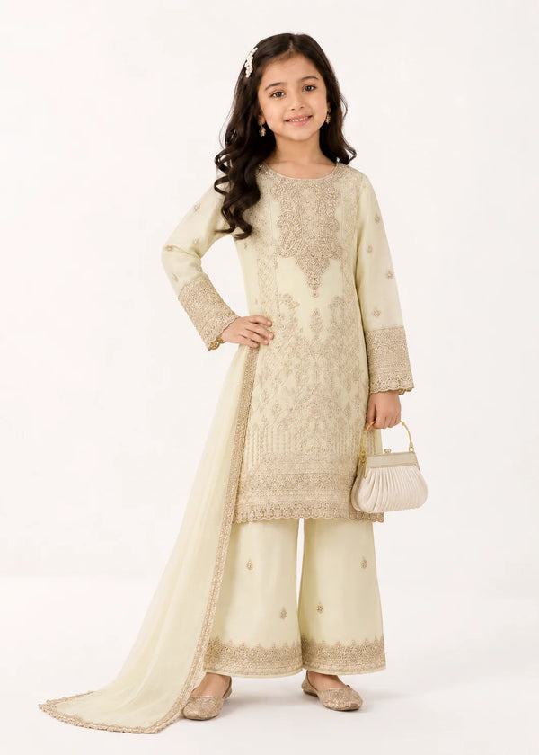 Pure White – Premium Embroidered Kids 3PC Kurta Set