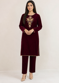 maroon handmade velvet kurta set