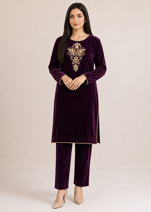 Purple – Luxury Handworked Velvet 2PC Kurta Set