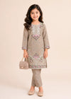 Kids Embroidered Beige Cotton Kurta Set