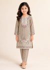 Kids Embroidered Beige Cotton Kurta Set
