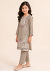 Kids Embroidered Beige Cotton Kurta Set