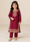 Kids Maroon Embroidered Kurta with Straight Trousers
