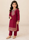 Kids Maroon Embroidered Kurta with Straight Trousers