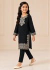 Black Embroidered Kids Kurta Set with Straight Trousers