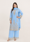 Powder Blue – Premium Embroidered Chiffon 3PC Kurta Set