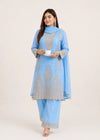 Powder Blue – Premium Embroidered Chiffon 3PC Kurta Set
