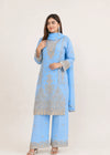 Powder Blue – Premium Embroidered Chiffon 3PC Kurta Set