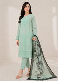 Embroidered Aquamarine Lawn Kurta Set with Printed net Dupatta