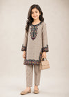 Girls Beige Embroidered Straight Kurta Set