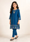 Kids blue Embroidered Lawn Kurta Set with Straight Trousers