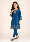 Kids blue Embroidered Lawn Kurta Set with Straight Trousers