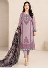 Mauve Embroidered Cambric Cotton Kurta Set with Printed Dupatta