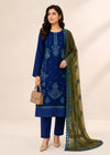 Elegant Navy Embroidered Linen Kurta Set with Chiffon Dupatta