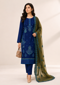Elegant Navy Embroidered Linen Kurta Set with Chiffon Dupatta