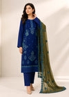 Elegant Navy Embroidered Linen Kurta Set with Chiffon Dupatta