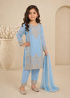 Powder Blue – Premium Embroidered Kids 3PC Kurta Set