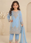 Powder Blue – Premium Embroidered Kids 3PC Kurta Set