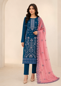 Embroidered Blue Kurta Set with Pink Dupatta
