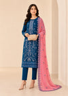 Embroidered Blue Kurta Set with Pink Dupatta