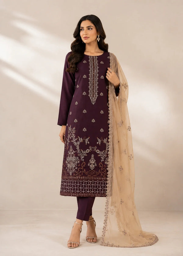 BrownEmbroidered Kurta Set with Beige Chiffon Dupatta