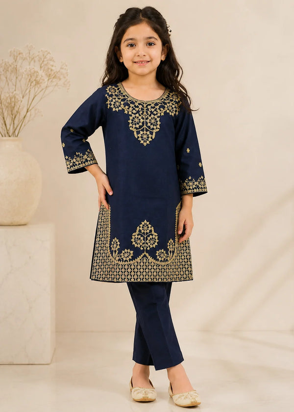 Blue Belle – Navy Blue Premium Lawn Kids 2PC Kurta Set