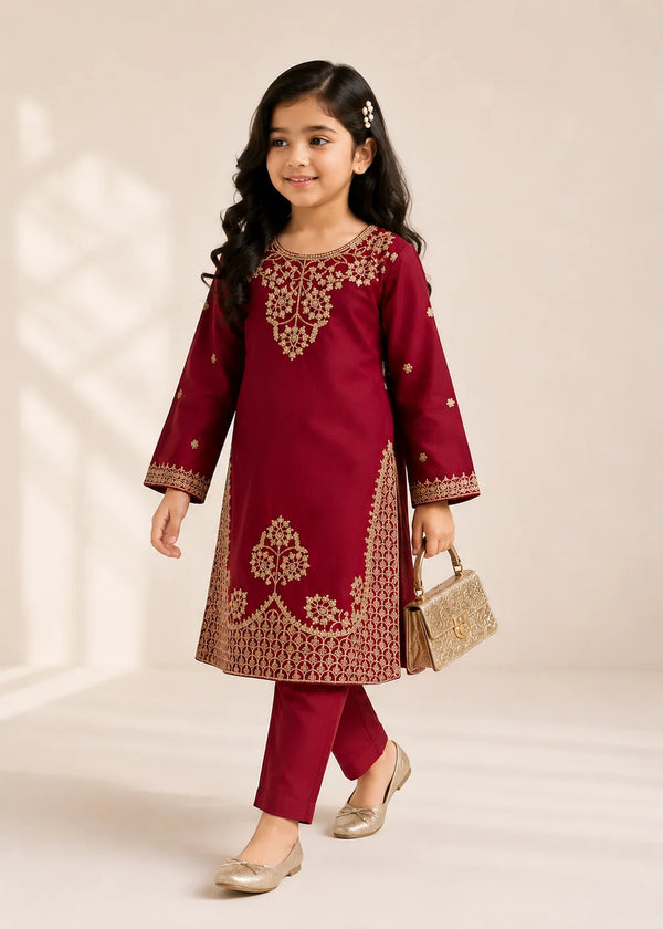 Crimson Charm – Maroon Premium Lawn 2PC Kurta Set