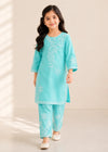 Kids Aquamarine Embroidered Cotton Kurta Set