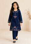 Girls Embroidered Royal Blue Cotton Kurta Set with Trousers