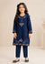 Girls Embroidered Royal Blue Cotton Kurta Set with Trousers