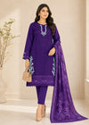 Elegant Purple Embroidered Cambric Kurta Set with Printed Net Dupatta