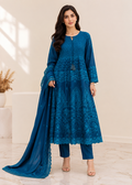 blue Luxury Embroidered Chiffon 3PC Maxi Set