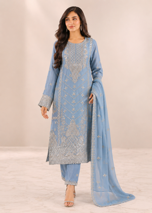 Powder Blue Glow – Luxury 3PC Chiffon Outfit