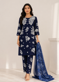 Royal Blue Embroidered Cotton Kurta Set with Printed Net Dupatta