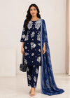 Royal Blue Embroidered Cotton Kurta Set with Printed Net Dupatta