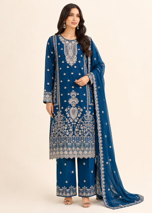 Teal Royale – Premium Embroidered Chiffon 3 Piece Set