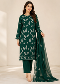 Bottle Green Printed Lawn Kurta Set with Chiffon Dupatta