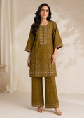 Elegant Olive Green Embroidered Jacquard Kurta Set with Plazzo