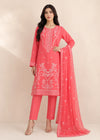 Coral Pink Embroidered Lawn Kurta Set