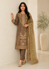 Tan Brown Embroidered LawnKurta Set with Chiffon Dupatta