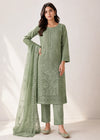 ForestGreen Embroidered Lawn Kurta Set with Trousers & Dupatta