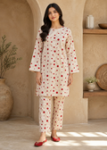 Beige  & Red Polka Dot Embroidered Lawn Co-Ord Set