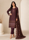 Espresso Aura – Brown Premium Embroidered Linen 3PC Suit with Chiffon Dupatta
