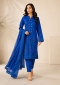 Elegant Blue Printed Lawn Kurta Set with Chiffon Dupatta