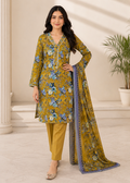 Mustard Floral Printed Lawn Kurta Set with Dupatta