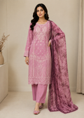 Mauve Embroidered Cotton Kurta Set with Printed Net Dupatta